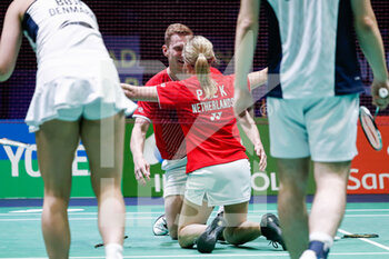 28/04/2022 - Robin Tabeling and Selena Piek from Netherlands celebrate, Quarter final during the European Badminton Championships 2022 on April 28, 2022 at Gallur Sports Center in Madrid, Spain - EUROPEAN BADMINTON CHAMPIONSHIPS 2022 - BADMINTON - ALTRO