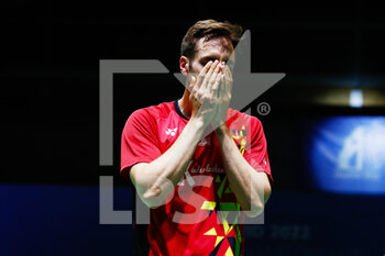 2022-04-30 - Mark Lamsfuss from Germany celebrate the victory as gold medal winners, Final Mixed Doubles during the European Badminton Championships 2022 on April 30, 2022 at Gallur Sports Center in Madrid, Spain - EUROPEAN BADMINTON CHAMPIONSHIPS 2022 - BADMINTON - OTHER SPORTS
