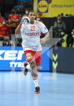 2022-01-28 - Mads Mensah of Denmark during the EHF Euro 2022, Semi Final Handball match between Spain and Denmark on January 28, 2022 at Budapest Multifunctional Arena in Budapest, Hungary - EHF EURO 2022, SEMI FINAL - SPAIN AND DENMARK - HANDBALL - OTHER SPORTS