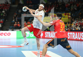 2022-01-28 - Mikkel Hansen of Denmark and Miguel Sanchez-Migallon of Spain during the EHF Euro 2022, Semi Final Handball match between Spain and Denmark on January 28, 2022 at Budapest Multifunctional Arena in Budapest, Hungary - EHF EURO 2022, SEMI FINAL - SPAIN AND DENMARK - HANDBALL - OTHER SPORTS