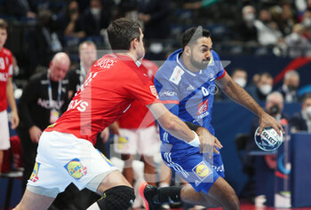 2022-01-30 - Melvyn Richardson of France and Rasmus Lauge of Denmark during the EHF Men's Euro 2022, Placement Match 3/4 handball match between France and Denmark on January 30, 2022 at Budapest Multifunctional Arena in Budapest, Hungary - EHF MEN'S EURO 2022, PLACEMENT MATCH 3/4 - FRANCE VS DENMARK - HANDBALL - OTHER SPORTS