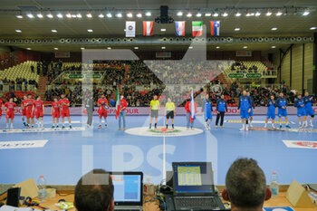 16/03/2022 - Italy and Slovenia lineup with The Referee of the match Denis Bolic (AUT) and The Referee of the match Christoph Hurich (AUT) - 2023 WORLD CUP QUALIFIERS - ITALY VS SLOVENIA - PALLAMANO - ALTRO