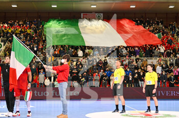 16/03/2022 - flag of Italy during the anthem of Italy - 2023 WORLD CUP QUALIFIERS - ITALY VS SLOVENIA - PALLAMANO - ALTRO