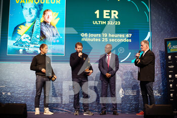 2022-12-12 - ULTIM 32/23, CAUDRELIER Charles winner, Thomas Coville 3rd place during the Prize Giving of the Route du Rhum 2022 on December 10, 2022 at Salon nautique de Paris in Paris, France - SAILING - ROUTE DU RHUM 2022 - PRIZE GIVING - SAILING - OTHER SPORTS