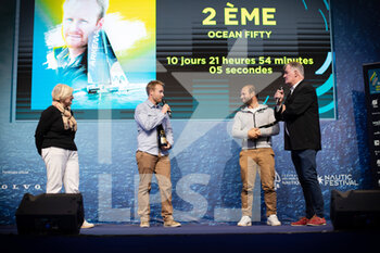 2022-12-12 - OCEAN FIFTY, Quentin VLAMYNCK 2nd place, Sébastien ROGUES 3rd place during the Prize Giving of the Route du Rhum 2022 on December 10, 2022 at Salon nautique de Paris in Paris, France - SAILING - ROUTE DU RHUM 2022 - PRIZE GIVING - SAILING - OTHER SPORTS