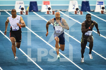2022-02-17 - Jimmy VICAUT of France, Lamont Marcell JACOBS of Italia and Ferdinand OMANYALA of Kenya during the World Athletics Indoor Tour, Meeting Hauts-de France Pas de Calais on February 17, 2022 at Arena Stade Couvert in Lievin, France - WORLD ATHLETICS INDOOR TOUR - INTERNATIONALS - ATHLETICS