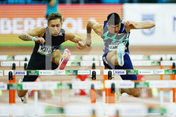 2022-03-02 - David King of Great Britain and Asier Martinez of Spain in action during the Men 60 m hurdles of the World Athletics Indoor Tour Madrid 2022 on March 2, 2022 at the Polideportivo Gallur in Madrid, Spain -Photo Oscar J Barroso / Spain DPPI / DPPI - WORLD ATHLETICS INDOOR TOUR MADRID 2022 - INTERNATIONALS - ATHLETICS