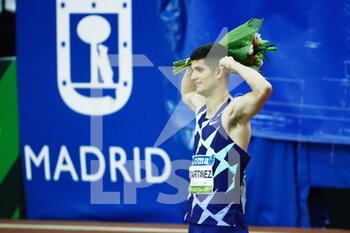 2022-03-02 - Asier Martinez of Spain celebrates the victory during the Men 60 m hurdles of the World Athletics Indoor Tour Madrid 2022 on March 2, 2022 at the Polideportivo Gallur in Madrid, Spain -Photo Oscar J Barroso / Spain DPPI / DPPI - WORLD ATHLETICS INDOOR TOUR MADRID 2022 - INTERNATIONALS - ATHLETICS