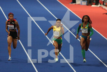 2022-03-18 - Michelle-Lee AHYE of Trinidad, Briana WILLIAMS of Jamaica and Vitoria Cristina ROSA of Brazil, 1/2 Final 60 M Women during the World Athletics Indoor Championships 2022 on March 18, 2022 at Stark Arena in Belgrade, Serbia - WORLD ATHLETICS INDOOR CHAMPIONSHIPS 2022 - INTERNATIONALS - ATHLETICS
