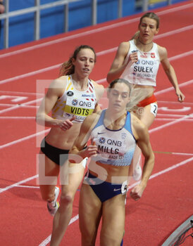 2022-03-18 - Holly MILLS of Great Britain, Noor VIDTS of Belgium and Adrianna SULEK of Poland, 800 M Pentathlon Women during the World Athletics Indoor Championships 2022 on March 18, 2022 at Stark Arena in Belgrade, Serbia - WORLD ATHLETICS INDOOR CHAMPIONSHIPS 2022 - INTERNATIONALS - ATHLETICS