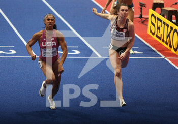 2022-03-19 - Alaysha JOHNSON of USA, Michelle HARRISON of Canada, Heats 60 M Hurdles Women during the World Athletics Indoor Championships 2022 on March 19, 2022 at Stark Arena in Belgrade, Serbia - WORLD ATHLETICS INDOOR CHAMPIONSHIPS 2022 - INTERNATIONALS - ATHLETICS