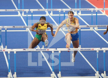 2022-03-19 - Britany ANDERSON of Jamaica and Anna PLOTITSYNA of Ukraine, Heats 60 M Hurdles Women during the World Athletics Indoor Championships 2022 on March 19, 2022 at Stark Arena in Belgrade, Serbia - WORLD ATHLETICS INDOOR CHAMPIONSHIPS 2022 - INTERNATIONALS - ATHLETICS