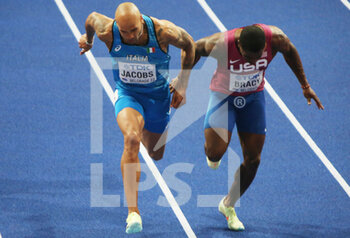 2022-03-19 - Lamont Marcell JACOBS of Italy, Marvin BRACY of USA, Final 60 M Men during the World Athletics Indoor Championships 2022 on March 19, 2022 at Stark Arena in Belgrade, Serbia - WORLD ATHLETICS INDOOR CHAMPIONSHIPS 2022 - INTERNATIONALS - ATHLETICS