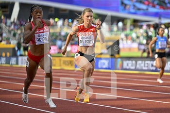 2022-07-16 - Edidiong Ofinome Odiong of Bahrain, Ajla Del Ponte of Switzerland competing on Women's heats 100 metres during the World Athletics Championships on July 16, 2022 in Eugene, United States - ATHLETICS - WORLD CHAMPIONSHIPS 2022 - INTERNATIONALS - ATHLETICS
