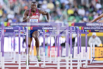 2022-07-17 - Grant Holloway of USA Gold medal competing on Men's 110 metres Hurdles during the World Athletics Championships on July 17, 2022 in Eugene, United States - ATHLETICS - WORLD CHAMPIONSHIPS 2022 - INTERNATIONALS - ATHLETICS