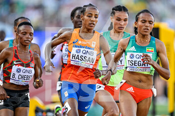 2022-07-23 - Sifan Hassan of The Netherlands, Gudaf Tsegay of Ethiopa competing on Women's 5000m during the World Athletics Championships on July 23, 2022 in Eugene, United States - ATHLETICS - WORLD CHAMPIONSHIPS 2022 - INTERNATIONALS - ATHLETICS