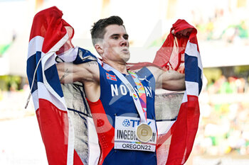 2022-07-24 - Jakob Ingebrigtsen of Norway Gold medal on Men's 5000m during the World Athletics Championships on July 24, 2022 in Eugene, United States - ATHLETICS - WORLD CHAMPIONSHIPS 2022 - INTERNATIONALS - ATHLETICS