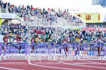2022-07-24 - Jasmine Camacho Quinn of Puerto Rico, Alia Armstrong of USA, Britany Anderson of Jamaica, Tobi Amusan of Nigeria, Kendra Harrison of USA, Danielle Williams of Jamaica, Cindy Sember of Great Britain competing on Women's 100m hurdles during the World Athletics Championships on July 24, 2022 in Eugene, United States - ATHLETICS - WORLD CHAMPIONSHIPS 2022 - INTERNATIONALS - ATHLETICS