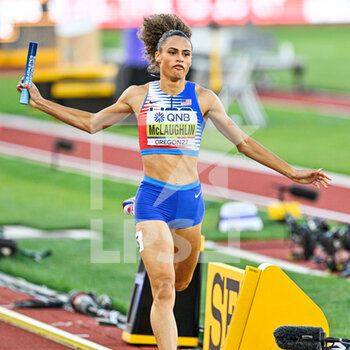 2022-07-24 - Sydney McLaughlin of USA competing on Women's 4x 400m relay during the World Athletics Championships on July 24, 2022 in Eugene, United States - ATHLETICS - WORLD CHAMPIONSHIPS 2022 - INTERNATIONALS - ATHLETICS