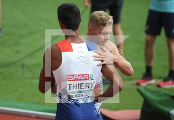 2022-08-15 - Kevin Mayer and Baptiste Thiery of France during the Men's Decathlon 100m at the European Championships Munich 2022 on August 15, 2022 in Munich, Germany - EUROPEAN CHAMPIONSHIPS MUNICH 2022 - INTERNATIONALS - ATHLETICS