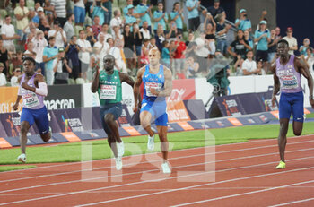 2022-08-17 - Jeremy Azu of Great Britain, Israel Olatumbe of Ireland, Marcell Jacobs of Italy and Reece Prescod of Great Britain during the Athletics, Men's 100m at the European Championships Munich 2022 on August 16, 2022 in Munich, Germany - EUROPEAN CHAMPIONSHIPS MUNICH 2022 - INTERNATIONALS - ATHLETICS