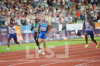 2022-08-17 - Jeremy Azu of Great Britain, Israel Olatumbe of Ireland, Marcell Jacobs of Italy and Reece Prescod of Great Britain during the Athletics, Men's 100m at the European Championships Munich 2022 on August 16, 2022 in Munich, Germany - EUROPEAN CHAMPIONSHIPS MUNICH 2022 - INTERNATIONALS - ATHLETICS