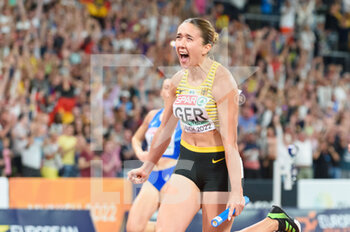 21/08/2022 - 21.8.2022, Munich, Olympiastadion, European Championships Munich 2022: Athletics, Rebekka Haase after crossing the finish line to win the womens 4x100m Relay Final for Germany. - EUROPEAN CHAMPIONSHIPS MUNICH 2022: ATHLETICS - INTERNAZIONALI - ATLETICA