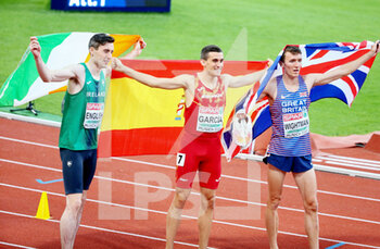 21/08/2022 - Mark English of Ireland Bronze medal, Mariano Garcia of Spain Gold medal, Jack Wightman of Great Britain Silver medal during the Athletics, Men’s 800m at the European Championships Munich 2022 on August 21, 2022 in Munich, Germany - EUROPEAN CHAMPIONSHIPS MUNICH 2022 - INTERNAZIONALI - ATLETICA