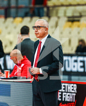 2022-02-24 - Christos Stavropoulos, General Manager of Ax Armani Exchange Milano during the Turkish Airlines EuroLeague Round 27 basketball match between Olympiacos BC and Ax Armani Exchange Milano on Feb 24, 2022 at Peace and Friendship Stadium in Athens, Greece - OLYMPIACOS VS AX ARMANI EXCHANGE MILANO - EUROLEAGUE - BASKETBALL