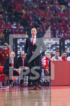 2022-04-22 - Sasa Obradovic, Head Coach of AS Monaco Basket during the Turkish Airlines EuroLeague Quorter-Final basketball match between Olympiacos BC and AS Monaco Basket on Apr 22, 2022 at Peace and Friendship Stadium in Athens, Greece - OLYMPIACOS VS AS MONACO - EUROLEAGUE - BASKETBALL