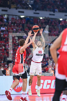 2022-04-22 - Mike James of AS Monaco Basket in action against Sasha Vezenkov of Olympiacos BC during the Turkish Airlines EuroLeague Quorter-Final basketball match between Olympiacos BC and AS Monaco Basket on Apr 22, 2022 at Peace and Friendship Stadium in Athens, Greece - OLYMPIACOS VS AS MONACO - EUROLEAGUE - BASKETBALL