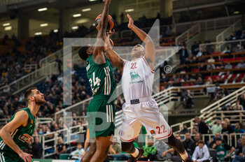 2022-12-08 - #22 DEVON HALL of EA7 Emporio Armani Milano competing with #24 DWAYNE BACON of Panathinaikos Athens
during the Euroleague, Round 12, match between Panathinaikos Athens and EA7 Emporio Armani Milano at OAKA Stadium on December 8, 2022 in Athens, Greece. - PANATHINAIKOS VS EA7 EMPORIO ARMANI MILAN - EUROLEAGUE - BASKETBALL