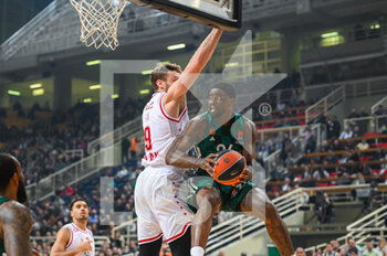 2022-12-08 - #24 DWAYNE BACON of Panathinaikos Athens competing with #9 NICOLO MELLI of EA7 Emporio Armani Milano during the Euroleague, Round 12, match between Panathinaikos Athens and EA7 Emporio Armani Milano at OAKA Stadium on December 8, 2022 in Athens, Greece. - PANATHINAIKOS VS EA7 EMPORIO ARMANI MILAN - EUROLEAGUE - BASKETBALL