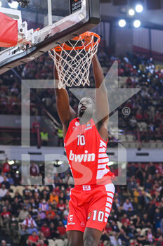 2022-12-13 - #10 MOUSTAPHA FALL of Olympiacos Piraeus react during the Turkish Airlines Euroleague match between Olympiacos Piraeus and Fenerbahce Beko Istanbul at Peace and Friendship Stadium on December 13, 2022 in Piraeus, Greece - OLYMPIACOS PIRAEUS VS FENERBAHCE BEKO ISTANBUL - EUROLEAGUE - BASKETBALL