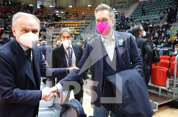 2022-02-27 - President of FIP Giovanni Petrucci and mayor of bologna Mr. Matteo Lepore pose for photographers before the FIBA World Cup 2023 qualifiers game Italy Vs. Iceland at the Paladozza sports palace in Bologna, February 27, 2022 - Photo: Michele Nucci - FIBA WORLD CUP QUALIFIERS - ITALIA VS ISLANDA - INTERNATIONALS - BASKETBALL