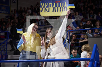 2022-11-27 - Ukraine Fans during the FIBA Women's EuroBasket 2023, Qualifiers Group B, Basketball match between France and Ukraine on November 27, 2022 at Halle Andre Vacheresse in Roanne, France - BASKETBALL - FIBA WOMEN'S EUROBASKET QUALIFIERS - FRANCE V UKRAINE - INTERNATIONALS - BASKETBALL