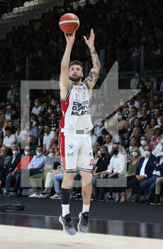 2022-06-08 - Tommaso Baldasso (Armani Exchange Milano) during game 1 of the finals of the championship playoffs Italian basketball series A1 Segafredo Virtus Bologna Vs. Armani Exchange Olimpia Milano at the Segafredo Arena - Bologna, June 8, 2022 - Photo: Michele Nucci - VIRTUS SEGAFREDO BOLOGNA VS AX ARMANI EXCHANGE MILANO - ITALIAN SERIE A - BASKETBALL