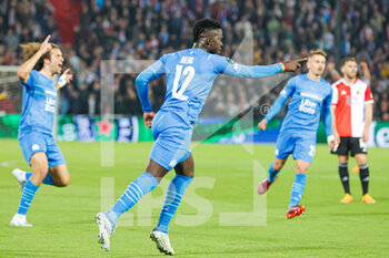 2022-04-28 - Ahmadou Bamba Dieng of Olympique Marseille celebrates after his goal during the UEFA Europa Conference League, Semi-finals, 1st leg football match between Feyenoord and Olympique de Marseille on April 28, 2022 at de Kuip in Rotterdam, Netherlands - FEYENOORD VS OLYMPIQUE DE MARSEILLE - UEFA CONFERENCE LEAGUE - SOCCER