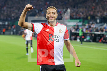 2022-04-28 - Cyriel Dessers of Feyenoord celebrates after scoring his teams third goal during the UEFA Europa Conference League, Semi-finals, 1st leg football match between Feyenoord and Olympique de Marseille on April 28, 2022 at de Kuip in Rotterdam, Netherlands - FEYENOORD VS OLYMPIQUE DE MARSEILLE - UEFA CONFERENCE LEAGUE - SOCCER