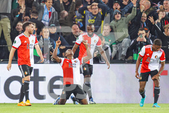 2022-04-28 - Luis Sinisterra of Feyenoord, players of Feyenoord celebrate after scoring their teams second goal during the UEFA Europa Conference League, Semi-finals, 1st leg football match between Feyenoord and Olympique de Marseille on April 28, 2022 at de Kuip in Rotterdam, Netherlands - FEYENOORD VS OLYMPIQUE DE MARSEILLE - UEFA CONFERENCE LEAGUE - SOCCER