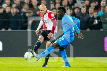 2022-04-28 - Gernot Trauner of Feyenoord, Ahmadou Bamba Dieng of Olympique Marseille during the UEFA Europa Conference League, Semi-finals, 1st leg football match between Feyenoord and Olympique de Marseille on April 28, 2022 at de Kuip in Rotterdam, Netherlands - FEYENOORD VS OLYMPIQUE DE MARSEILLE - UEFA CONFERENCE LEAGUE - SOCCER