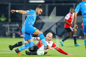 2022-04-28 - Dimitri Payet of Olympique Marseille, Gernot Trauner of Feyenoord during the UEFA Europa Conference League, Semi-finals, 1st leg football match between Feyenoord and Olympique de Marseille on April 28, 2022 at de Kuip in Rotterdam, Netherlands - FEYENOORD VS OLYMPIQUE DE MARSEILLE - UEFA CONFERENCE LEAGUE - SOCCER