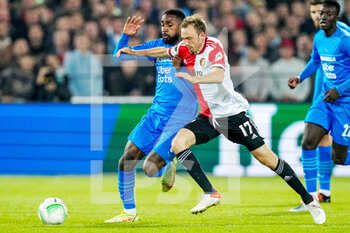 2022-04-28 - Fredrik Aursnes of Feyenoord and Gerson of Olympique Marseille during the UEFA Europa Conference League, Semi-finals, 1st leg football match between Feyenoord and Olympique de Marseille on April 28, 2022 at de Kuip in Rotterdam, Netherlands - FEYENOORD VS OLYMPIQUE DE MARSEILLE - UEFA CONFERENCE LEAGUE - SOCCER