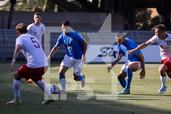 2022-06-07 - Tommaso Milanese and Cosimo Marco Da Graca of Italy U20, Maksymilian Tkocz, Filip Szymczak and Fryderyk Gerbowski of Poland U20 are seen in action during the International Friendly match between Italy U20 and Poland U20 at Stadio Riviera delle Palme on June 7, 2022 in San Benedetto del Tronto, Italy. ©Photo: Cinzia Camela. - U20 ITALY VS POLAND - OTHER - SOCCER