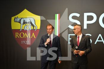 07/07/2022 - Pietro Berardi of A.S. Roma and Vito Cozzoli of Sport e Salute SpA during the inauguration of the UEFA Europa Conference League trophy display inside the Stadio Olimpico, 7th July 2022, Rome Italy - UEFA CONFERENCE LEAGUE TROPHY DISPLAY - ALTRO - CALCIO