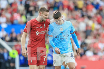 2022-07-30 - James Milner (7) of Liverpool FC and Phil Foden (47) of Manchester City during the English Super Cup, FA Community Shield, football match between Liverpool and Manchester City on July 30, 2022 at the King Power Stadium in Leicester, England - FOOTBALL - COMMUNITY SHIELD - LIVERPOOL V MANCHESTER CITY - OTHER - SOCCER
