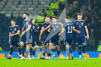 2022-03-24 - Kieran Tierney (6) of Scotland celebrates his goal 1-0 with his team mates during the International Friendly football match between Scotland and Poland on March 24, 2022 at Hampden Park in Glasgow, Scotland - SCOTLAND VS POLAND - FRIENDLY MATCH - SOCCER