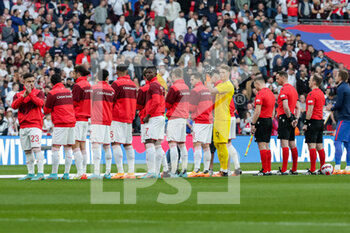 2022-03-26 - LONDON, ENGLAND - MARCH 26: during the international friendly match between England and Switzerland at Wembley Stadium on March 26, 2022 in London, United Kingdom. Team of Switzerland during national anthem - ENGLAND VS SWITZERLAND - FRIENDLY MATCH - SOCCER
