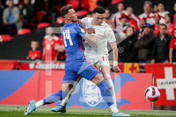 2022-03-26 - LONDON, ENGLAND - MARCH 26: during the international friendly match between England and Switzerland at Wembley Stadium on March 26, 2022 in London, United Kingdom. Benjamin White of England against Ruben Vargas of Switzerland - ENGLAND VS SWITZERLAND - FRIENDLY MATCH - SOCCER