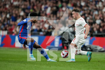 2022-03-26 - LONDON, ENGLAND - MARCH 26: during the international friendly match between England and Switzerland at Wembley Stadium on March 26, 2022 in London, United Kingdom. Xherdan Shaqiri of Switzerland against Kyle Walker-Peters of England< - ENGLAND VS SWITZERLAND - FRIENDLY MATCH - SOCCER